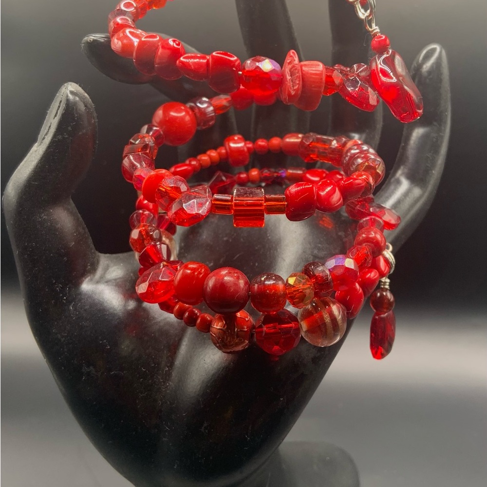 Elegant Red Beaded Bracelet Set